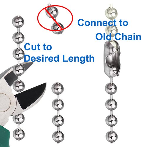 Aeknewo 6 Pack Ceiling Fan Pull Chains, 12-inch Beaded Ball Extension Chains with White Wooden Decorative Pendant for Ceiling Light Lamp Fan Chain (Silver)