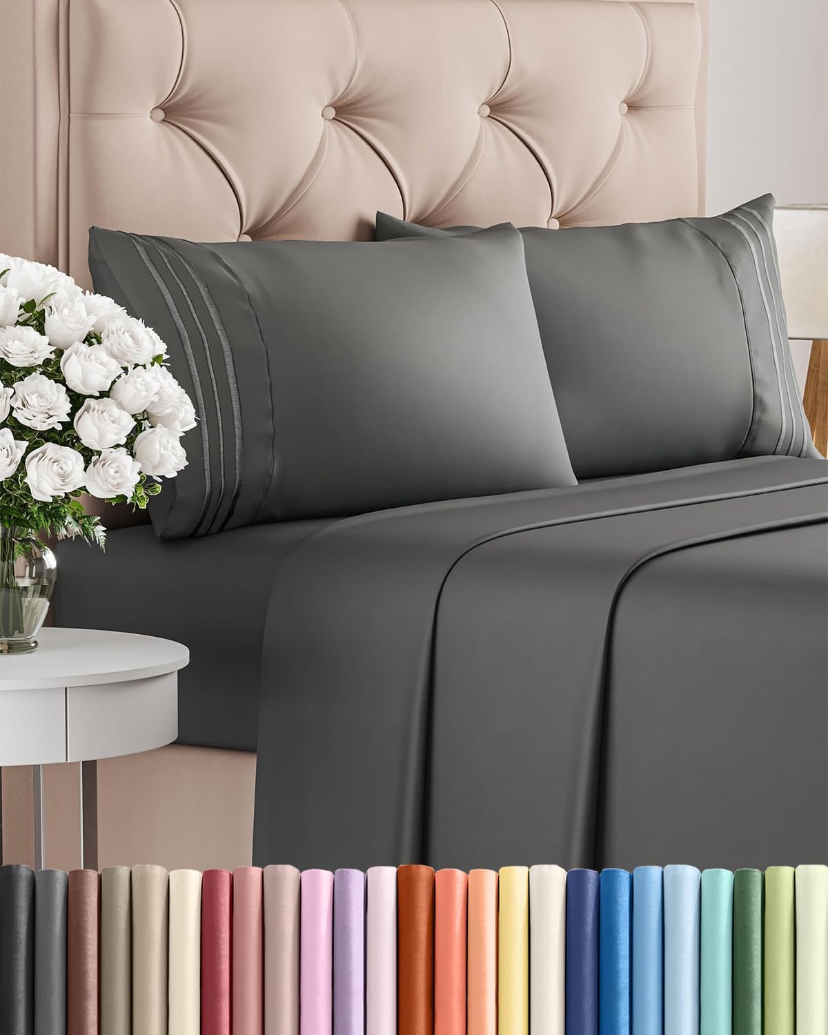 Regine Switzerland Full Size 4-Piece Sheet Set - Comfy Breathable Cooling Bed Sheets - Ultra-Soft Deep Pockets - Oeko-Tex Certified - Charcoal