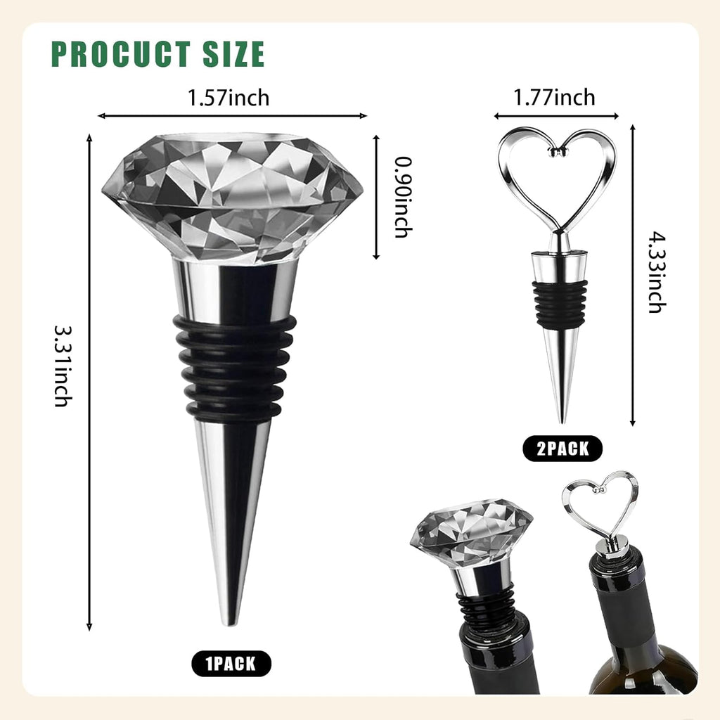 Wine stopper wine bottle stopper 3 piece mix set reusable wine bottle stopper wine drink bottle stopper long-lasting fresh decoration (3 piece set love, crystal)