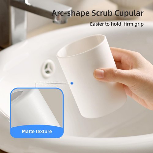 Toothbrush Cup 13.75oz 390ml with Non-Slip Pad, Easy to Clean Bathroom Cup 2Pcs, Reusable Plastic Bathroom Tumbler, White