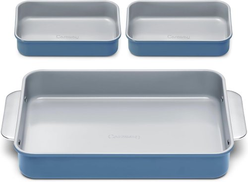 Caraway Nonstick Baking Pan Set - 2x 9" x 6.5" & 1x 9" x 13" - Non-Toxic, PTFE & PFOA Free - Slate Aluminized Steel for Casseroles & Lasagna