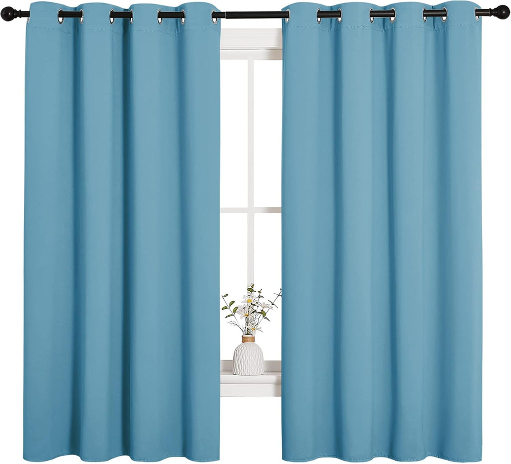 NICETOWN Thermal Insulated Blackout Curtains - Room Darkening Drapes, Teal Blue, Set of 2 (55x68 inches)