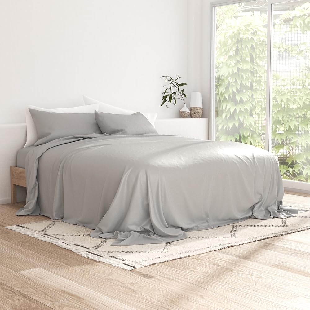 Linen Market - Queen Sheets - Cooling Bed Sheets Set - Deep Pocket Up to 16" - Breathable & Soft Bed Sheets & Pillowcases - Hotel Luxury Silky Soft - Queen Size Bed Sheets Set - 4 Piece, Light Gray