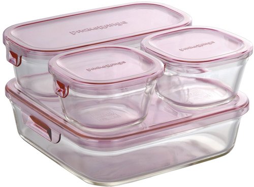 iwaki PS-PRN-4P2 Heat Resistant Glass Storage Containers, Pink, Set of 4, Pack & Range