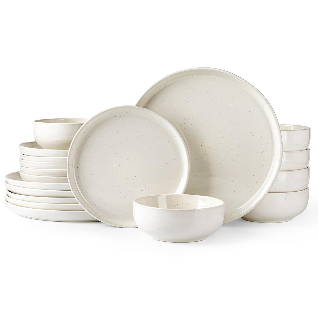GBHOME 12-Piece Stoneware Dinnerware Set for 4 – Ribbed Ceramic Plates and Bowls, Scratch-Resistant, Microwave & Dishwasher Safe, Reactive Glaze