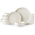 GBHOME 12-Piece Stoneware Dinnerware Set for 4 – Ribbed Ceramic Plates and Bowls, Scratch-Resistant, Microwave & Dishwasher Safe, Reactive Glaze