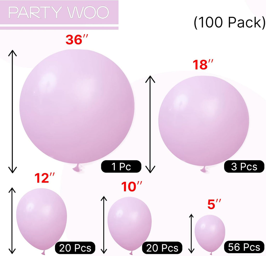 PartyWoo Baby Pink Balloons - 100pcs Pastel Arch Kit for Gender Reveal & Baby Shower | 5-36 Inch Sizes