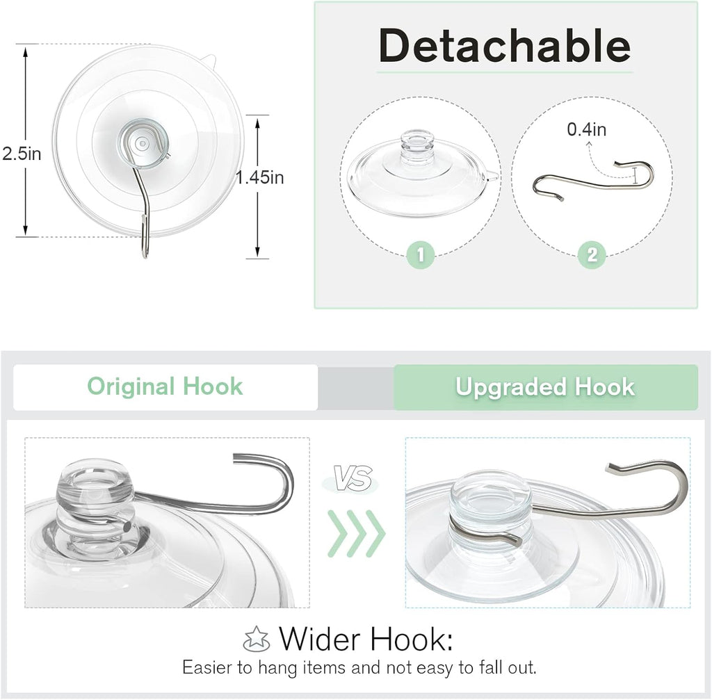 VIS'V Large Suction Cup Hooks - 2 Pcs Durable Hold with 10 Pcs Metal Hooks | Ideal for Home Use