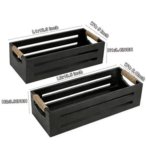 Ayxeute 2 Pack Rustic Wooden Bathroom Storage Crates - Anti-Slip Toilet Tank Organizer with Rope Handles for Bathroom, Kitchen, Living Room