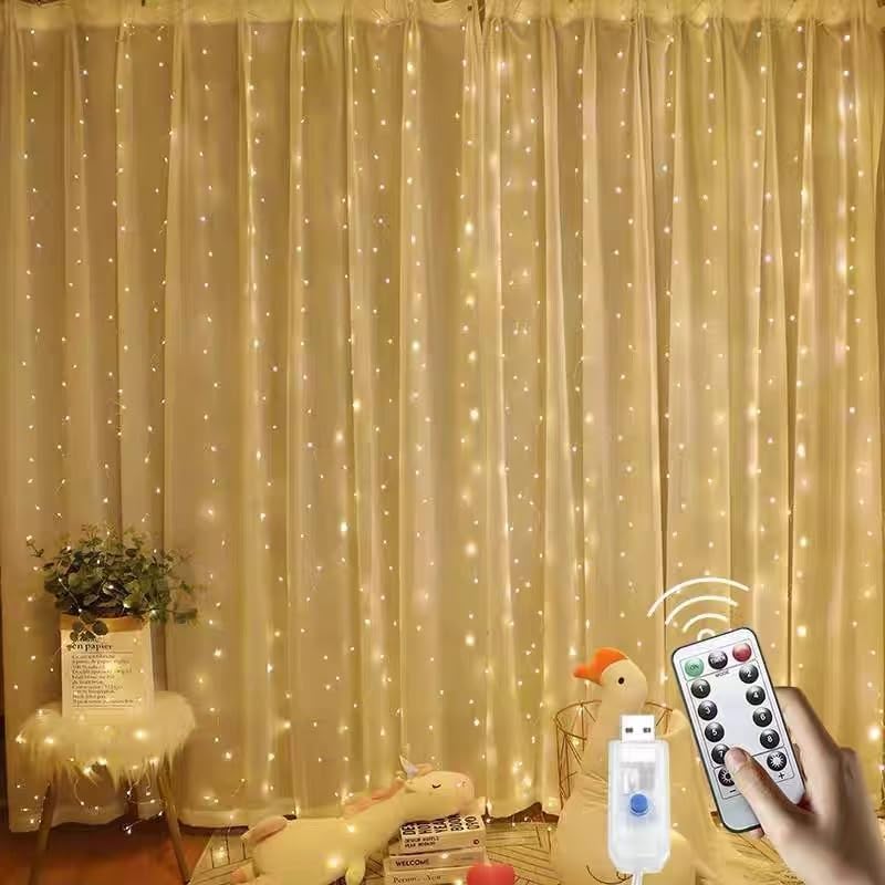 Skiennix 300 LED Curtain Lights - 3M x 3M Fairy String Lights for Weddings & Festivals | USB Plug, 8 Modes, Warm White