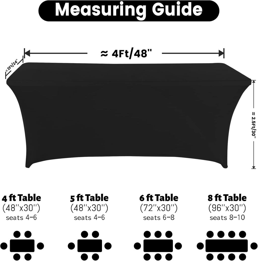 Spandex Table Cover - 4 Ft Fitted Polyester Tablecloth with Open Back - Black