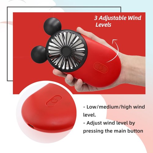 DecoLife Cute Handheld Mini USB Fan, Rechargeable Portable Fan, 3 Adjustable Speeds and Wearable Accessories, Pocket Size for Indoor Or Outdoor Activities (Pink)