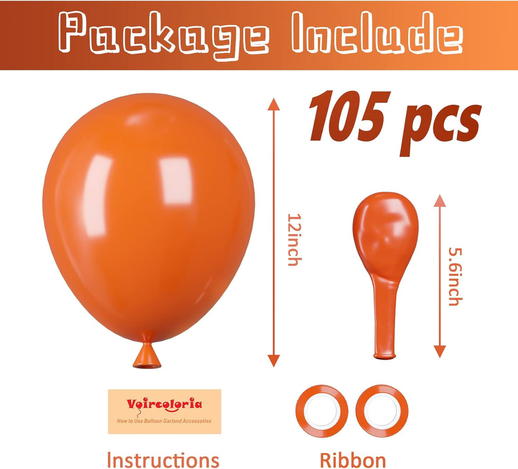 Voircoloria 105pcs Orange Balloons - 12 Inch Latex Party Balloons for Birthdays & Baby Showers
