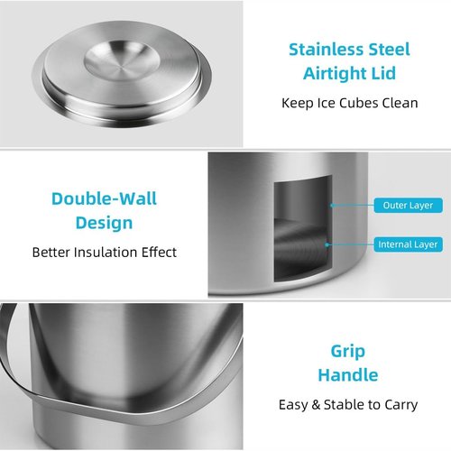 Chefbee 3L Double-Wall Stainless Steel Ice Bucket and 2PCS Metal Spatula Set