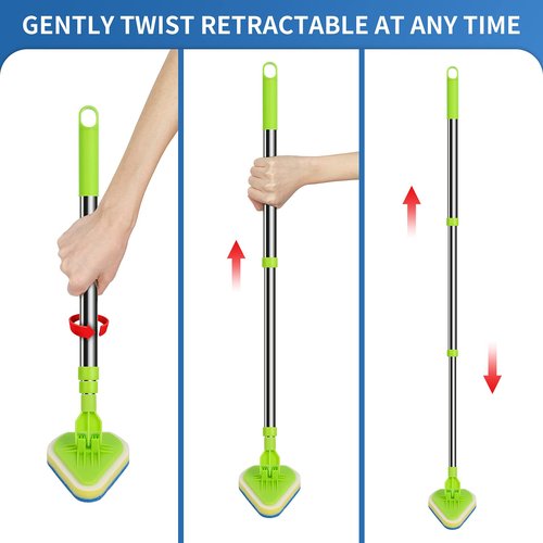 JDNOZW 2 in 1 Scrub Cleaning Brush with 37” Long Extendable Handle,1 Stiff Bristle and 3 Sponge Brushes, Lightweigh Detachable Shower Scrubber for Cleaning Bathroom Shower Bathtub Glass Tile Floor