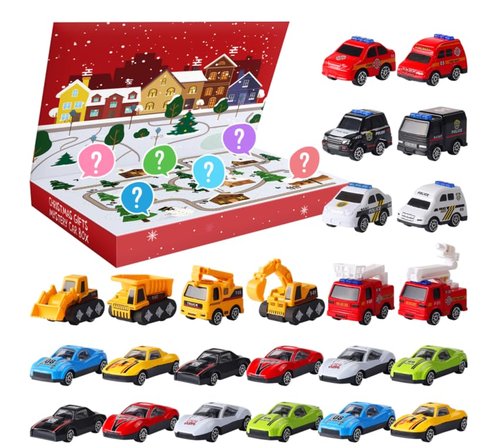 Christmas Advent Calendar 2025, 24 Days Alloy Pull-Back Cars Blind Box, 24 Unique Vehicles for Kids, Boys,Girls & Toddlers as Christmas Countdown Toy Holiday Gift