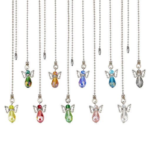 DICOSMETIC 10Pcs Angel Wing Faceted Glass Ceiling Fan Pull Chain Extension 13.6 Inch Crystal Light Pull Chain Adjustable Decorative Extension Connector Hanging Ornaments for Lighting Lamp Home Decor