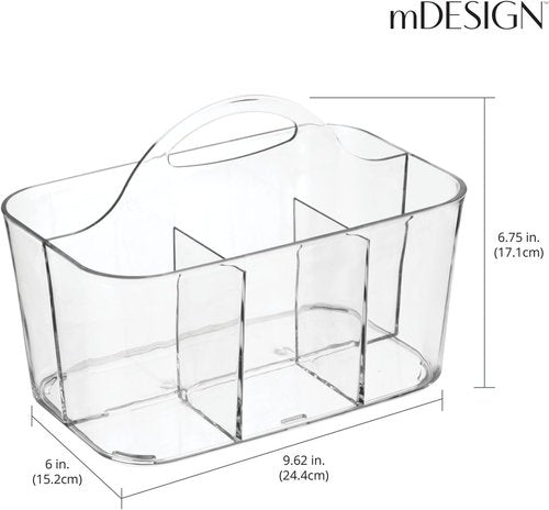 mDesign Craft Storage Organizer Caddy - Portable Tote for Art Supplies - Holds Brushes & Colored Pencils - Clear