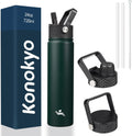 Skiennix Insulated Water Bottle - 24oz Stainless Steel Sport Bottle with 3 Lids | Army Green