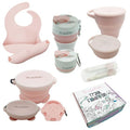 BrushinBella Collapsible Feeding Supplies for Travel - Silicone Suction Bowl, Plate, Bib, Spoons for Toddlers