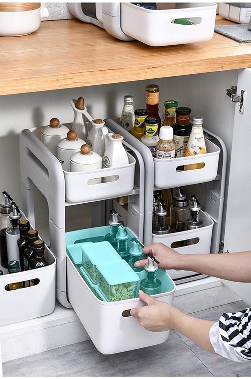 Amyup Set Of 8 Plastic Storage Bins,Versatile Kitchen Pantry Organization and Storage,for Plastic Storage Container Under Bed,Under Sink Bathroom Organizer (White, 8 Pack