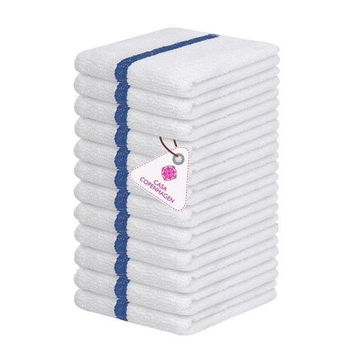 CASA COPENHAGEN Classic Bar Mop Towels - Pack of 12, 10"x10" 100% Cotton, Highly Absorbent & Durable Towels, Multipurpose Kitchen Towels for Home, Bar, Restaurant, Cleaning & More