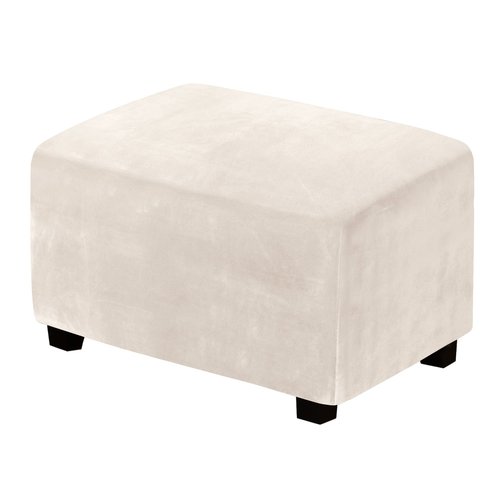 H.VERSAILTEX Ottoman Covers Slipcover Rectangle Real Velvet Plush 1 Piece Form Fit Stretch Folding Storage Covers Ottoman Slipcovers Removable Footrest Covers Elastic Bottom Washable(Large, Ivory)