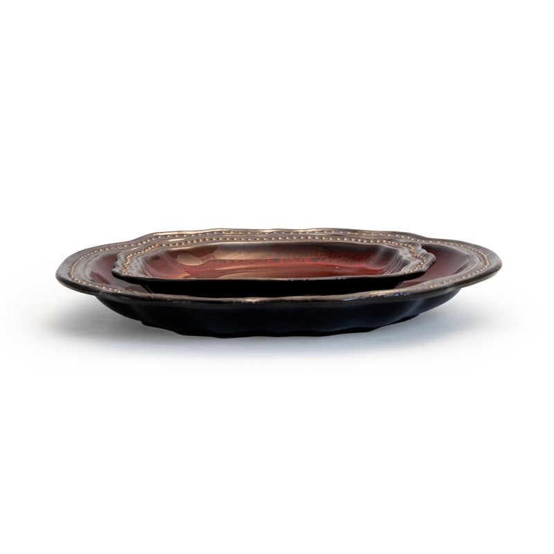 16-Piece Stoneware Dinnerware Set in Red - Unique Contemporary Design
