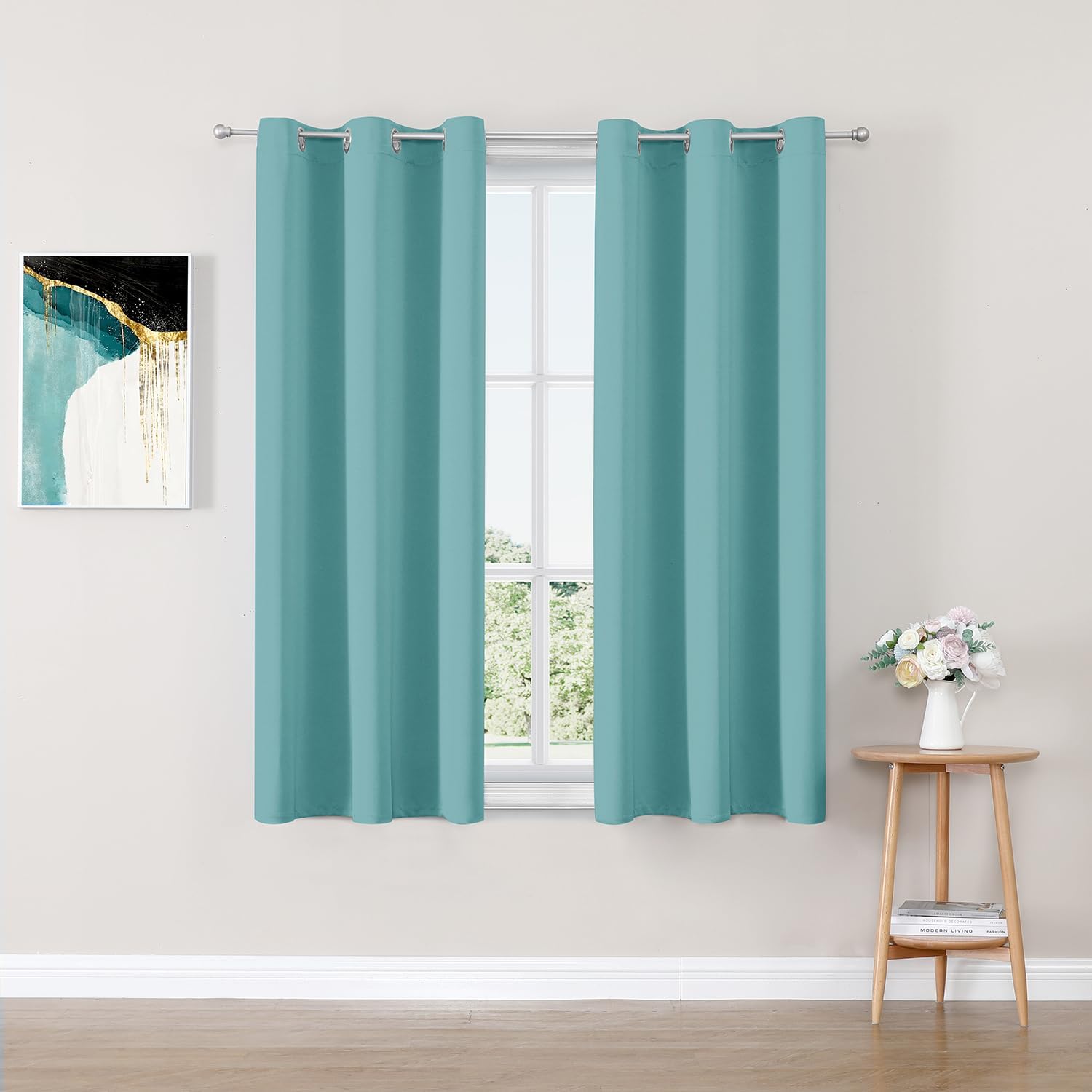 ChrisDowa Small Window Curtains - Grommet Thermal Insulated Room Darkening Panels, Aqua (2 Panels, 29 x 50 Inch)