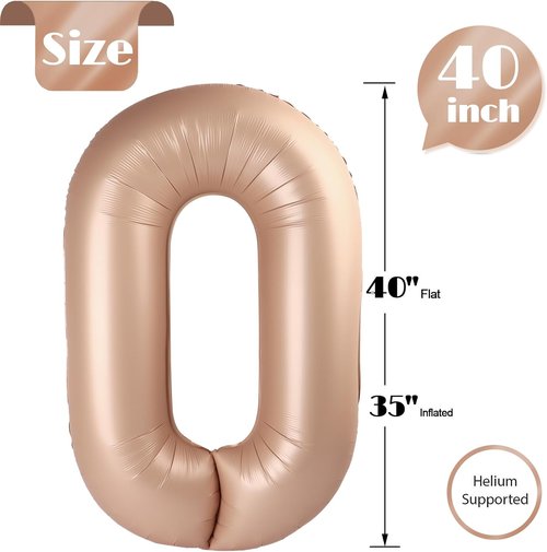 Light Brown Number Balloon - 40 Inch Tan 0 Balloon | Khaki Birthday Decorations for All Ages