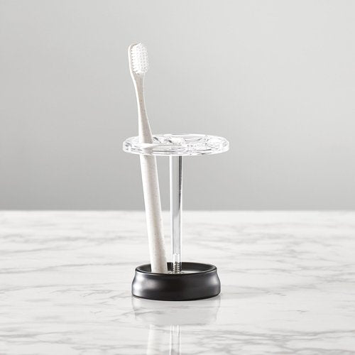 iDesign Divided Toothbrush Holder for Bathroom or Vanity - Set of 2 - Clear/Matte Black