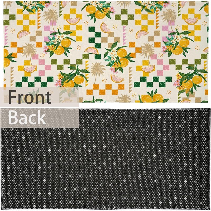 Lemon Entrance Door Mat 17x30 Inches - Summer Lemons & Flowers Doormat, Non-Slip Welcome Rug