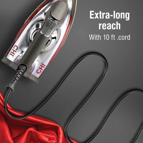 CHI Steam Iron - Powerful 1700 Watts with 300+ Steam Holes & Titanium Ceramic Soleplate - XL 10’ Cord