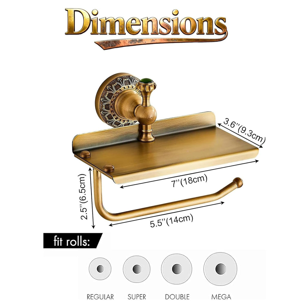 Toilet Paper Holder, NEWRAIN Vintage Bathroom Toilet Paper Roll Holder with Shelf, Solid Brass RV Tissue Roll Holder Wall Mounted, Antique Commercial Farmhouse Toilet Paper Dispenser