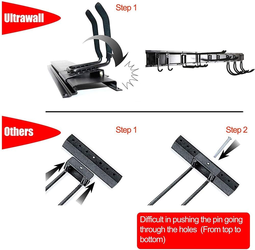 Ultrawall Tool Storage Rack - 64-Inch Adjustable Wall-Mounted Organizer with 9 Heavy-Duty Hooks