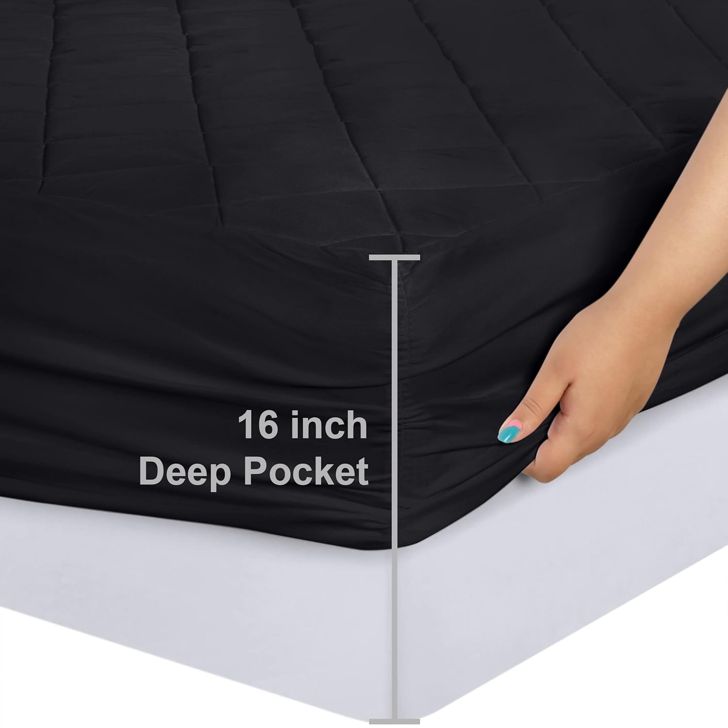 Utopia Bedding Quilted Fitted Mattress Pad - Twin Size Deep Pocket Protector | Machine Washable (Black)