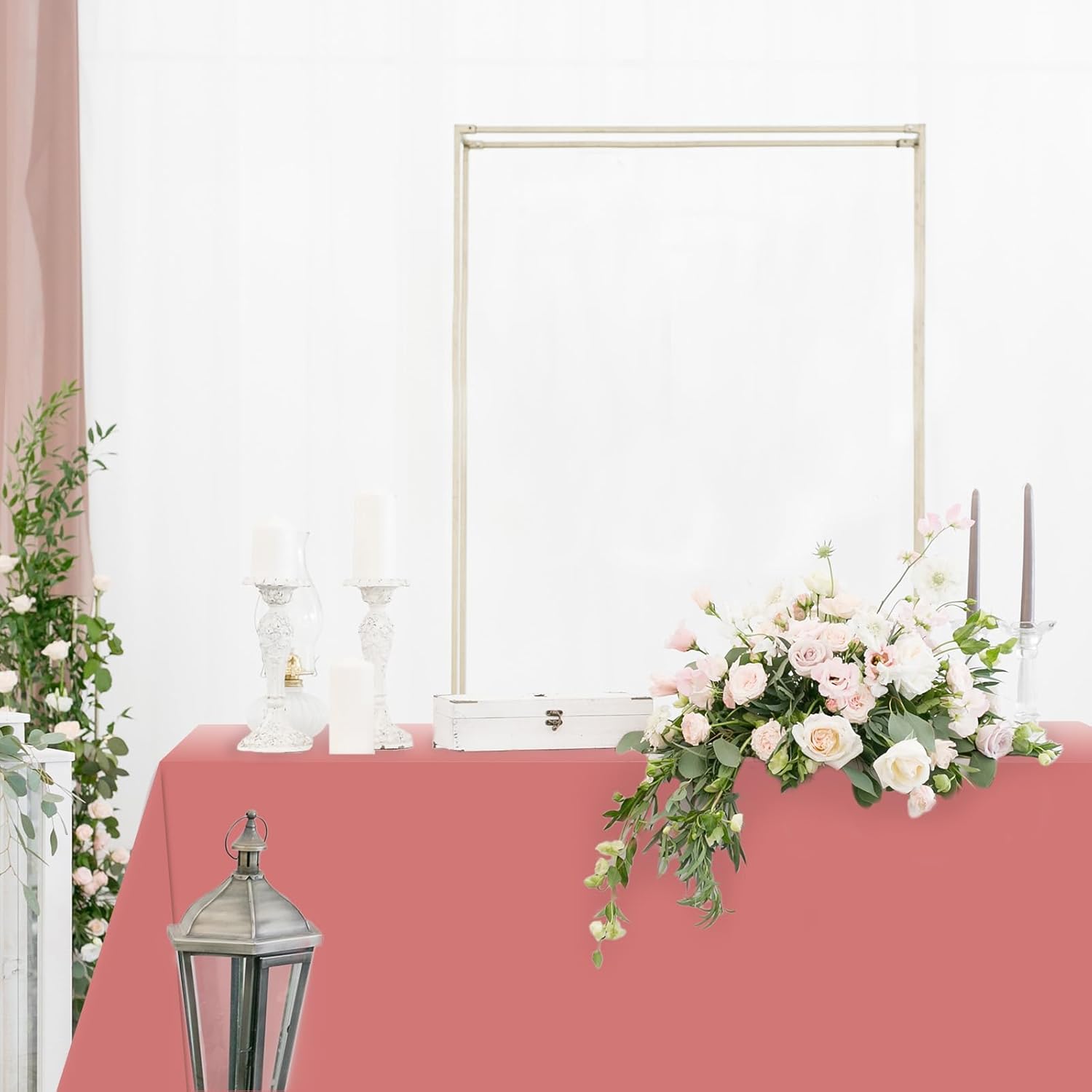 Whaline 16Pcs Pink Plastic Tablecloth Set - Waterproof Rectangle Table Covers for Parties | 54 x 108 Inch