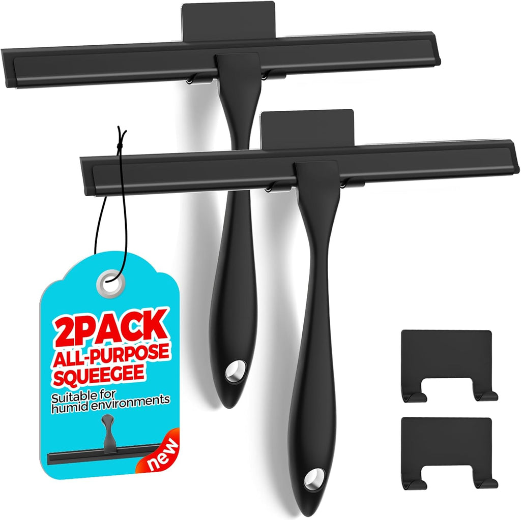 Skiennix 2-Pack All-Purpose Shower Squeegee - Stainless Steel, 10 Inches, Black | Ideal for Glass & Tiles