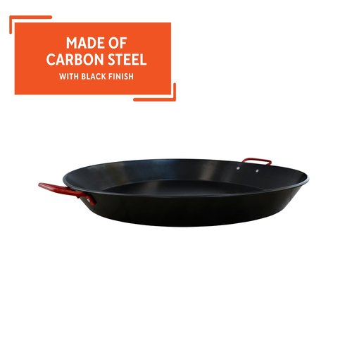 IMUSA USA 10" Carbon Steel Coated Nonstick Paella Pan, Black, Red Handles