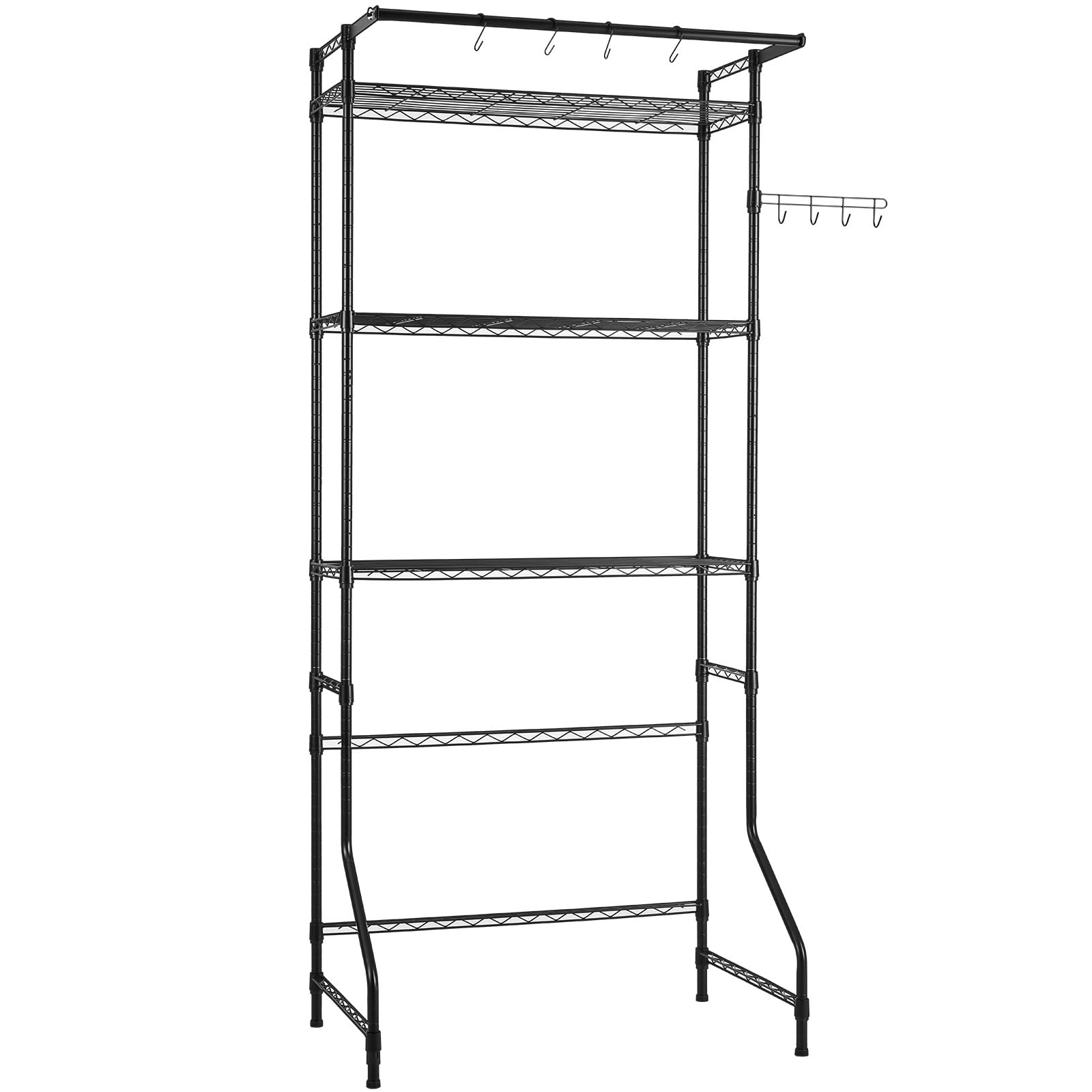 VEVOR Over The Washer and Dryer Storage Shelf, 3 Tier Laundry Room Drying Rack with Hanger Rod and Hooks, Adjustable Over Washer and Dryer Shelves, Laundry Room Shelf Storage Space Saver, Black