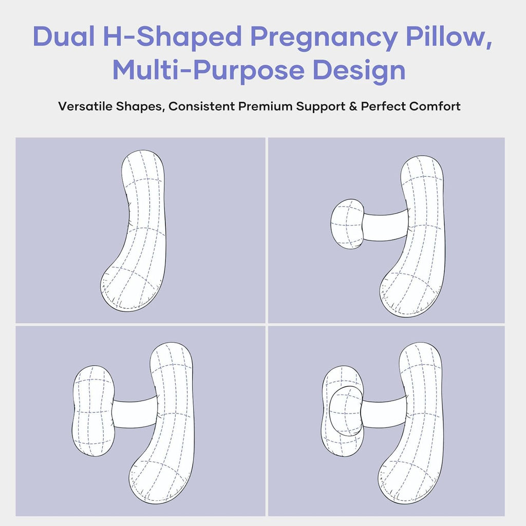 Skiennix Pregnancy Pillow - Adjustable H-Shaped Full Body Support for Side Sleeping | Cooling Cover (Blue)