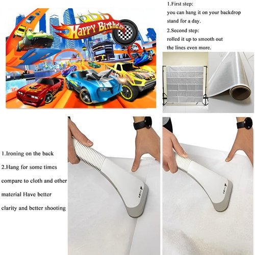 Hot Birthday Party Decorations, 5x3ft Happy Birthday Back drop Banner Theme Backdrop Banner for Wheels Party Decorations Indoor Outdoor.