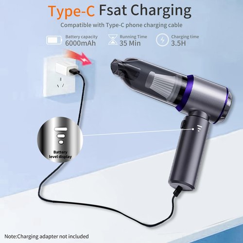 XIBGH Vacuum/Air Duster 100,000RPM Super Power Mini Car Vacuum Cordless 22000PA 4-in-1 Handheld Air Blower Gun Air Duster & Air Blower with Brushless Motor 3-Speed Adjustable for Home,Pet,Office