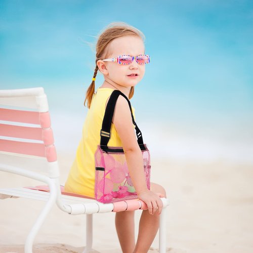 4 Pieces Mesh Beach Bag Colorful Sand Toy Seashell Collecting Bag Adjustable Kids Quick Dry Net Tote for Seashell Collecting Sand Toy Swimming Accessories Gift for Boys and Girls