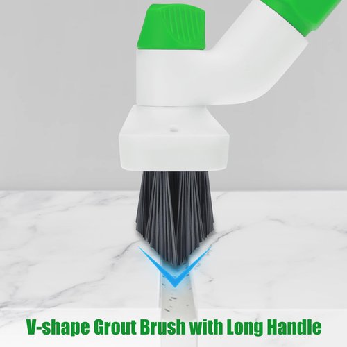 Floor Scrub Brush with Long Handle, 3-in-1 Scrape Scrubber Brush with Squeegee Stiff Bristle Deck Brush for Cleaning Tile Bathroom Patio Deck Garage Grout Kitchen