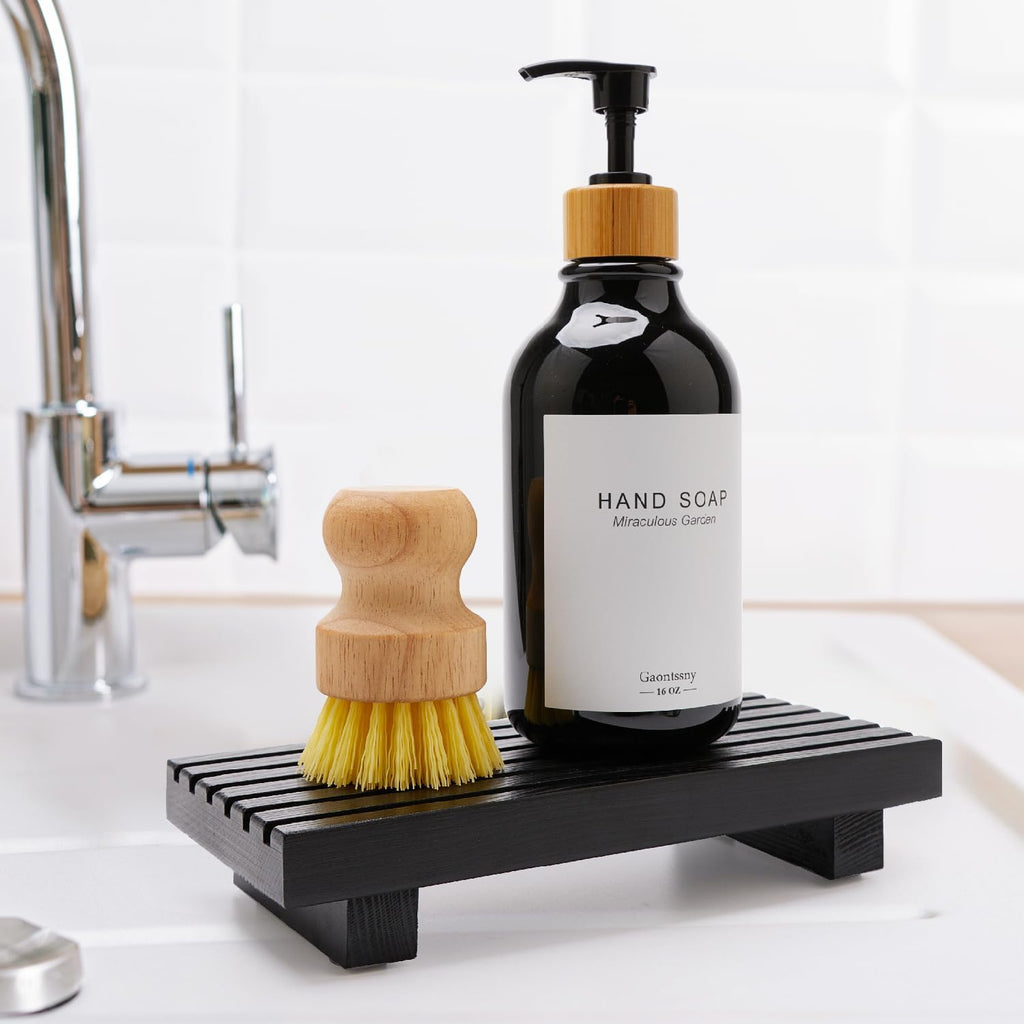 Regine Switzerland Bathroom Counter Organizer Tray - Decorative Wood Display Stand for Sink Accessories | Black