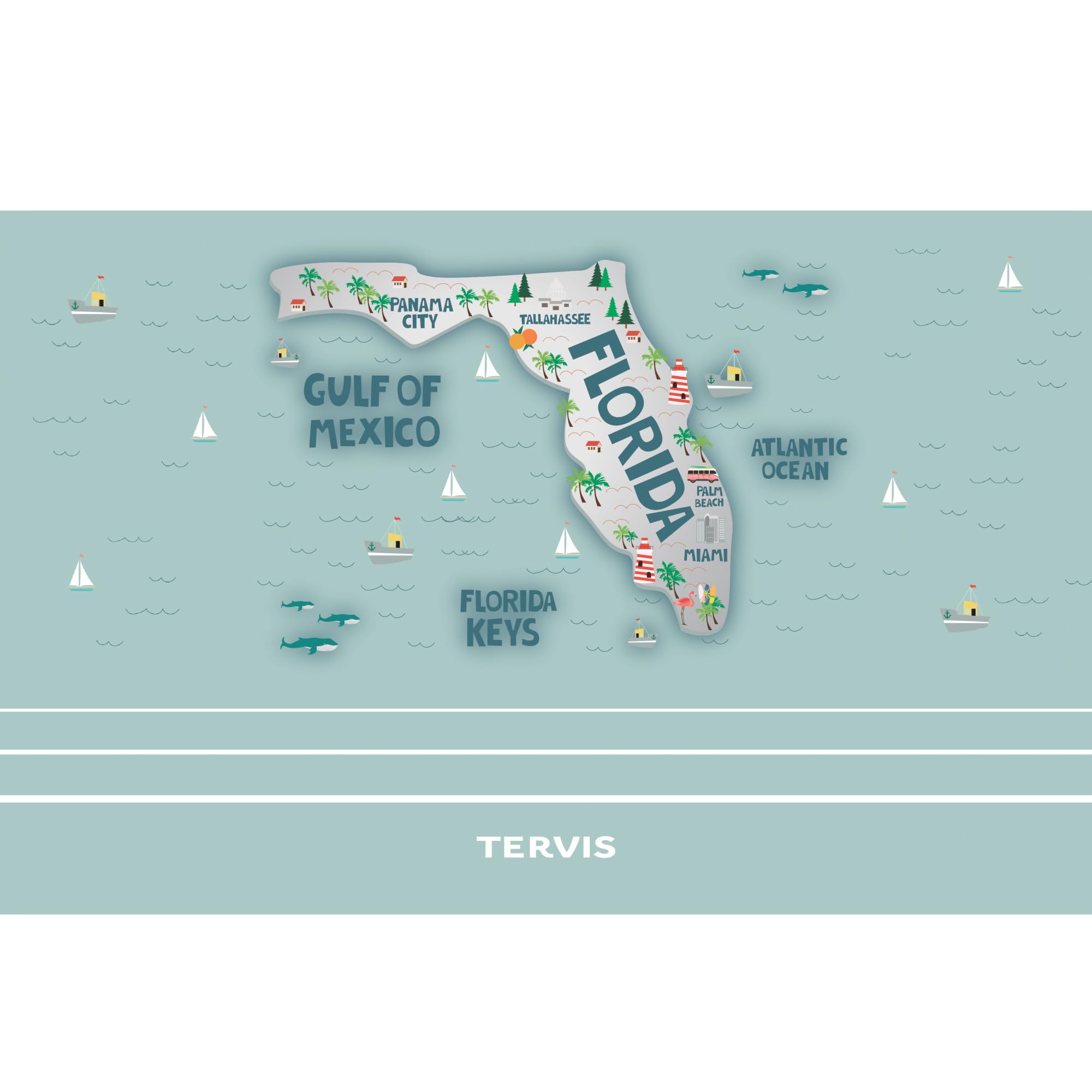 Tervis Traveler Florida Fun Map Triple Walled Insulated Tumbler Travel Cup Keeps Drinks Cold & Hot, 30oz with Straw Lid, Stainless Steel