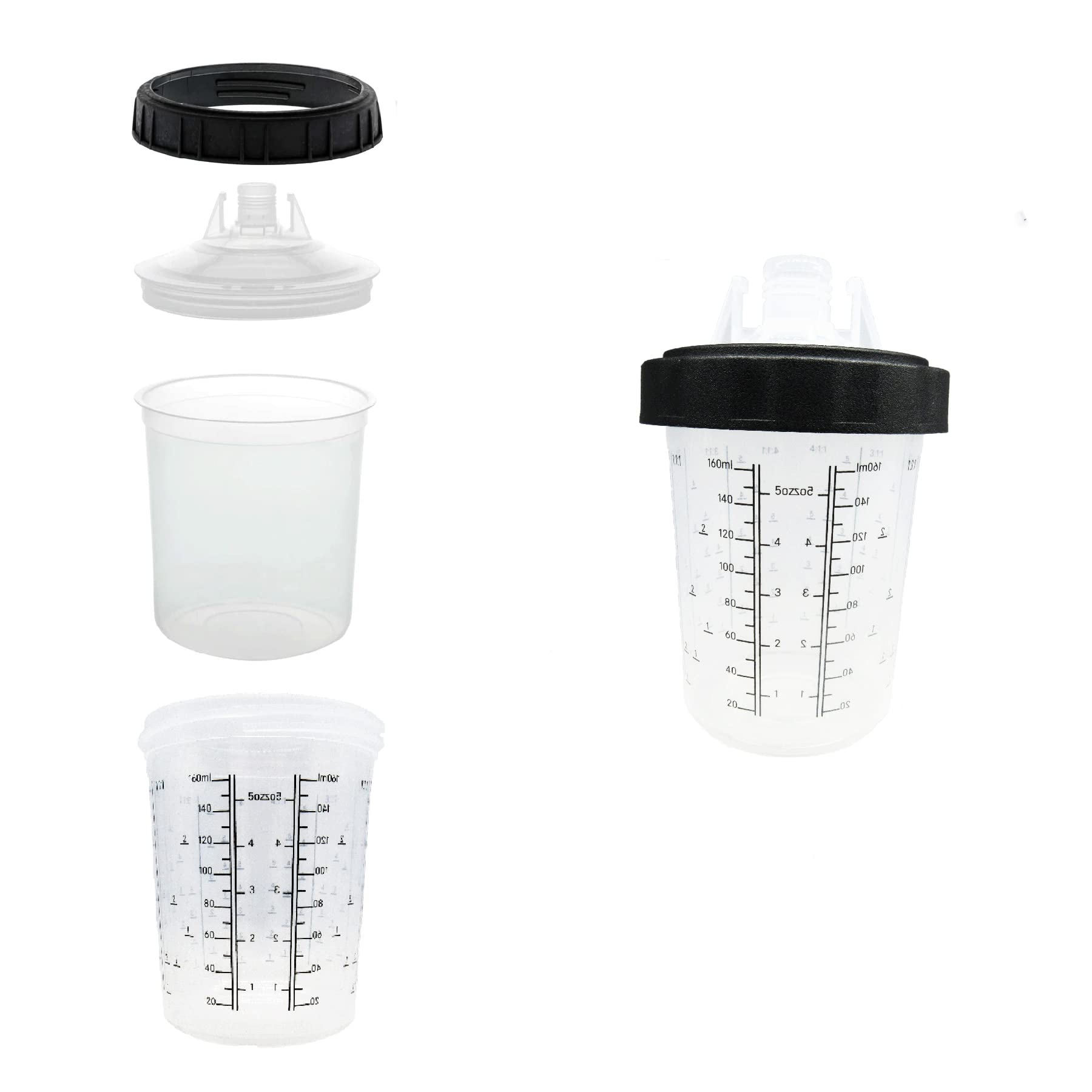 Disposable Paint Spray Gun Cup Liners and Lid System, 50 Pack Mini Size 6 Ounce (200ml) Kit - Paint Spray Gun Cups 50 Cup Liners, 50 Lids with Strainer, 1 Hard Cup with Retainer Ring and 20 Plugs