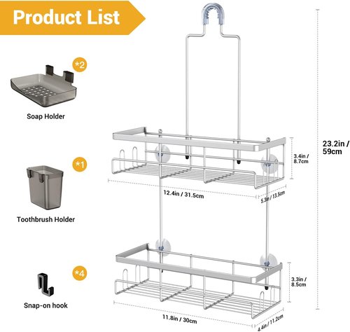 **AKTECKE Shower Caddy - Rustproof Hanging Bathroom Organizer for Easy Shampoo & Soap Storage | Chrome Finish**