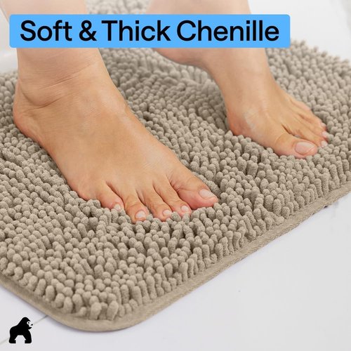 GORILLA GRIP Bath Mat - Thick, Soft, Absorbent Polyester with Rubber Backing | Quick Dry, Machine Washable, 107x61 cm, Beige